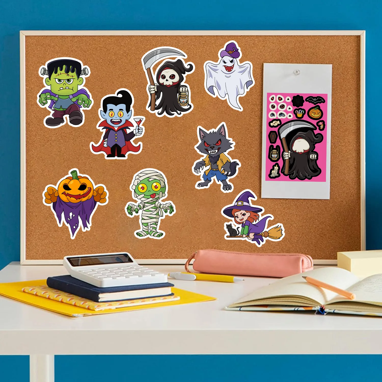 8 Blatt Halloween Make a Face Puzzle PVC Aufkleber Spielzeug DIY Kürbis Geist Montieren Puzzle Lernspiel Kinder Partybevorzugungen Geschenke