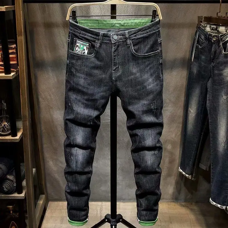 Moda high-end coreano luxo streetwear punk casual fino ajuste jeans para primavera e outono com design de bordado 3d jeans