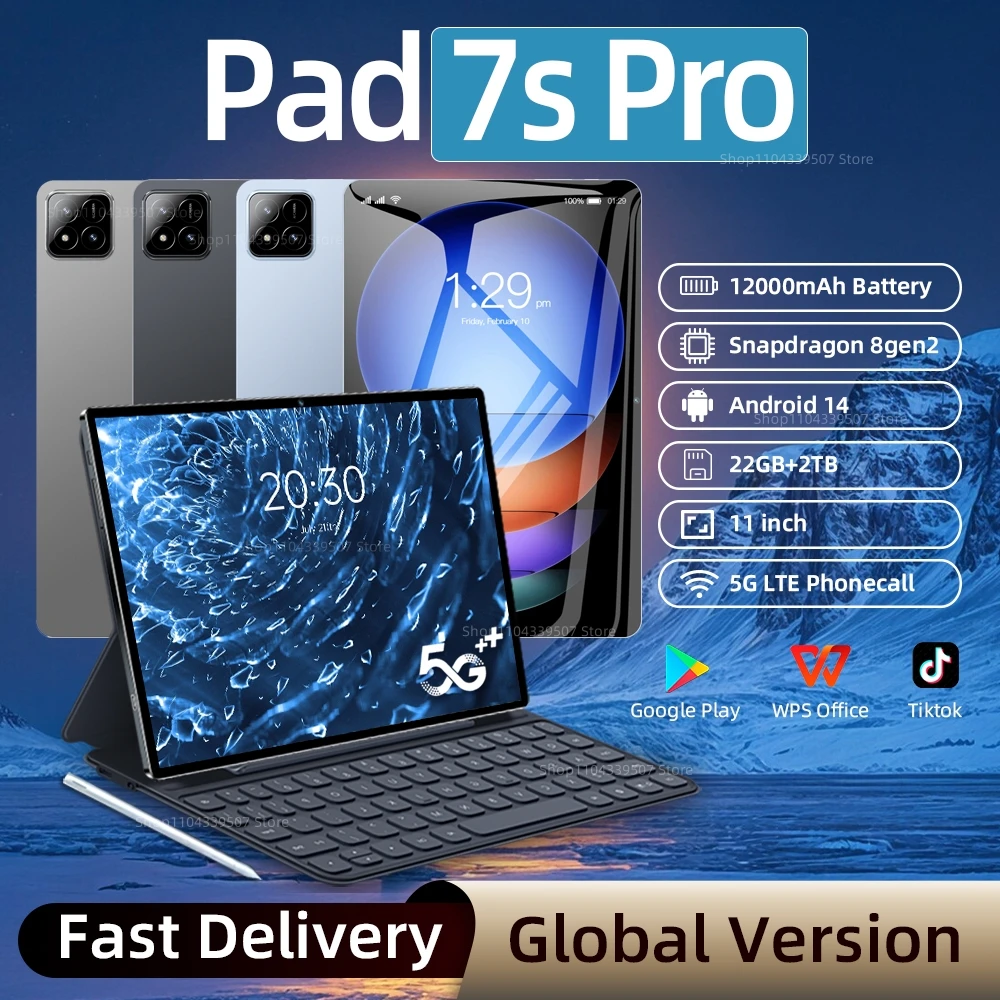 yZ[z2025NV^Pad 7S PRO O[o 11C`^ubg Android 14 22GB 2TB 12000mAh 5G fAWiFi ʘb@\t Google PlayΉ |[^u^ubg