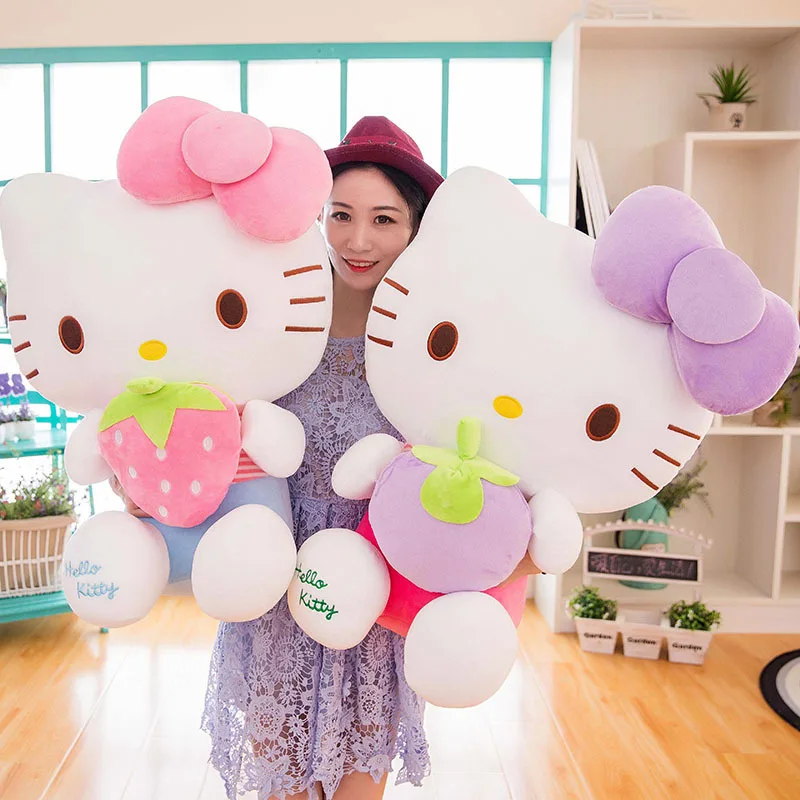 Big Size Sanrio Kawaii Hello Kitty Plush Toy Pillow Doll Cat Kt Stuffed Animal Plushies Home Decoration Peluche Kid Xmas Gift