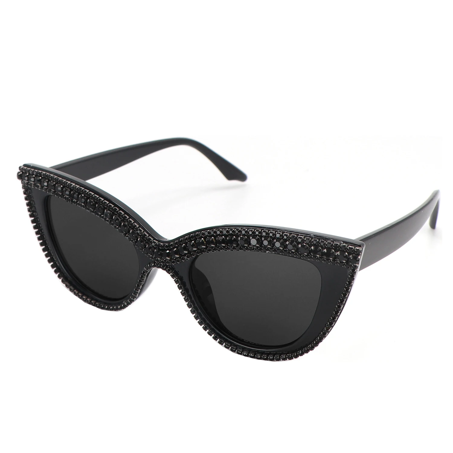 Fashion Bling Bling Cat Eye Sunglasses Women Rhinestone Trim Eyeglasses Female UV400 Protection