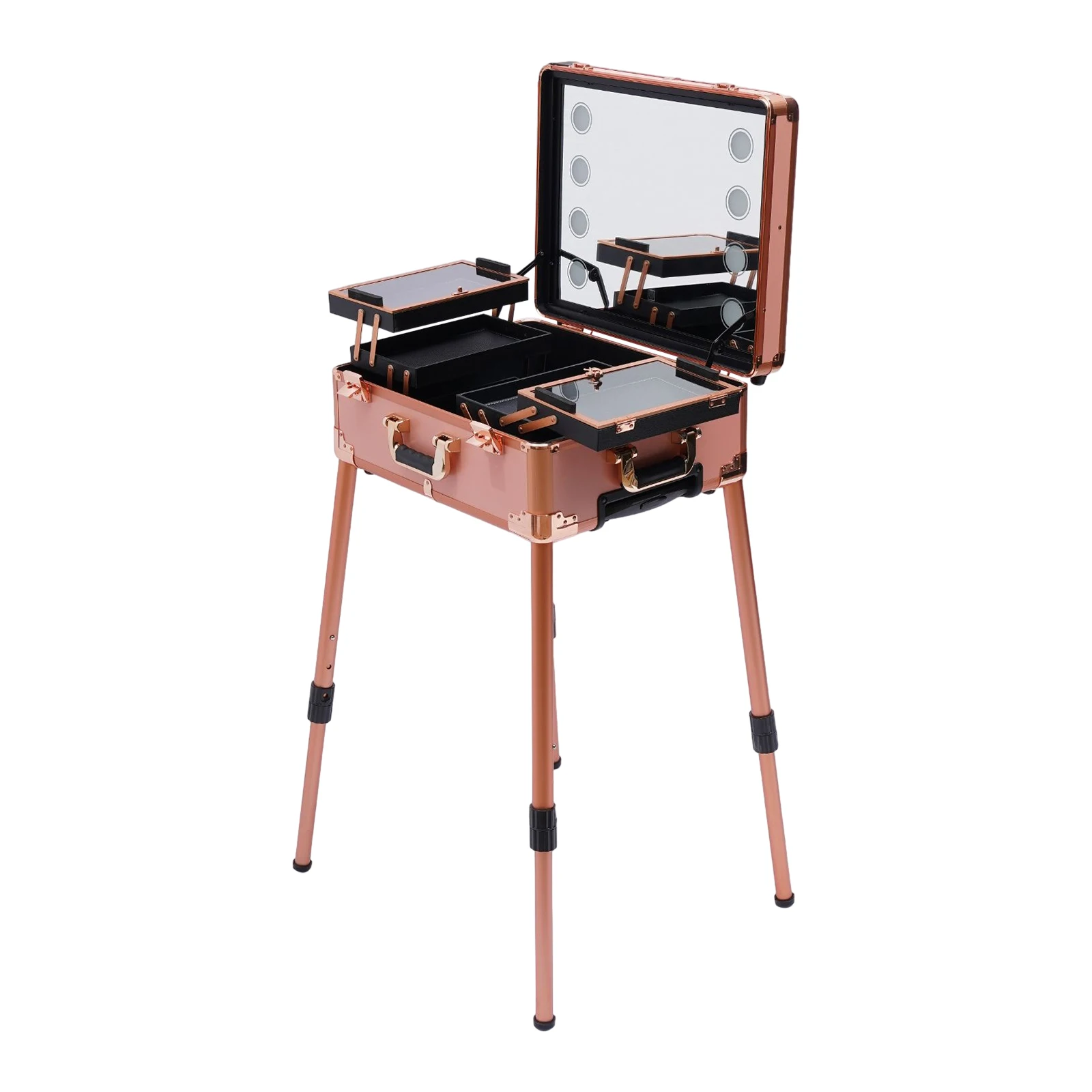 Mallette de maquillage roulante avec 8 lumières LED 5W, organisateur de rangement de grande capacité