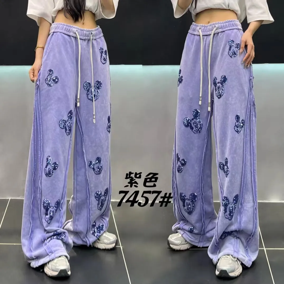 Cartoon Sequin Casual Pants Design Sense 2025 Autumn New Fashionable Loose Casual Pants for Women Draped Straight Wide-Leg Pants