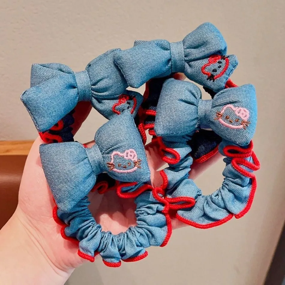 

2 шт., джинсовая синяя повязка для волос с бантом для девочек, новая женская веревка для волос, высокоэластичная резинка для волос с шариковой головкой на спине, аксессуары для волос HP01