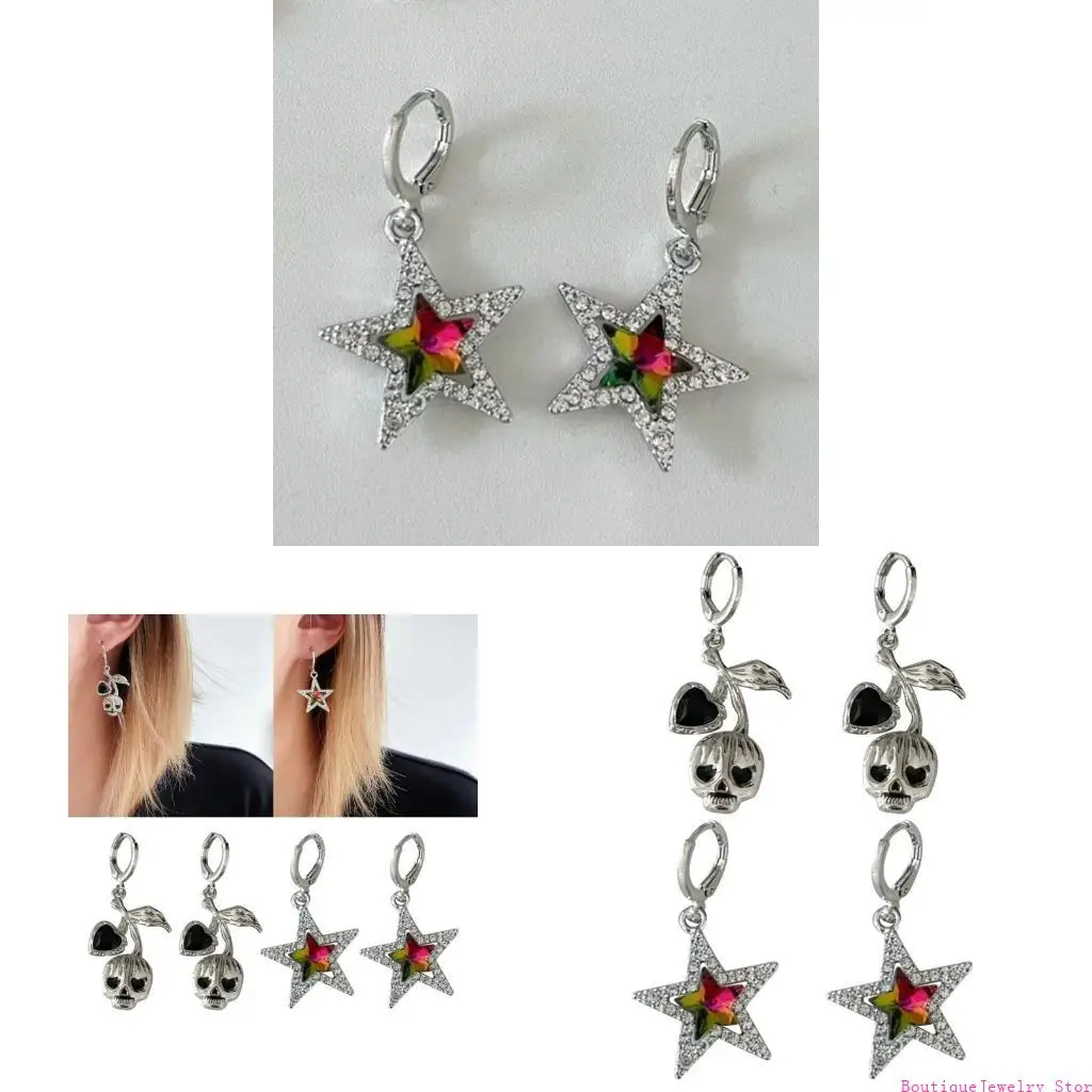 E1PE 1 Pair Gothic Punk Popular Ornaments Exaggerated Novel Skull Cherry Earrings