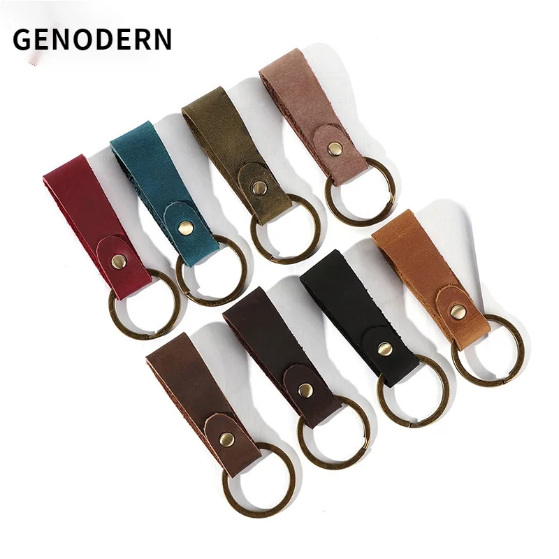 GENODERN Retro Handmade Genuine Leather Keychain Home Car Cattle-Leather Key Ring Accessories Creative Personalized Pendant