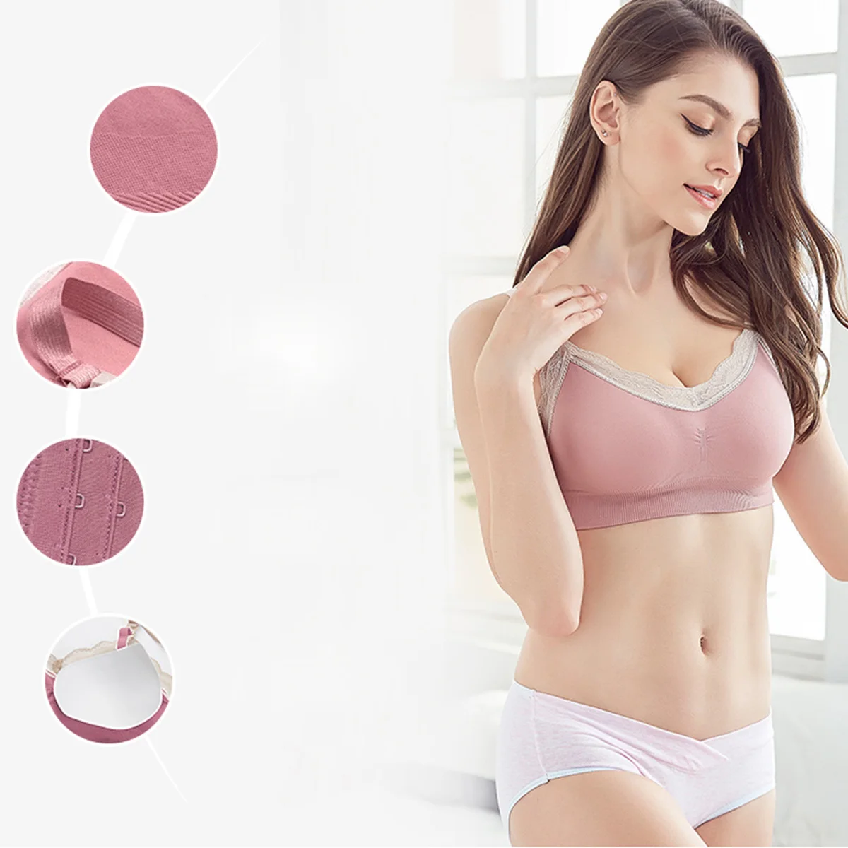 

1 шт. беспроводной кружевной бюстгальтер для грудного вскармливания беременных женщин пуш-ап с полным покрытием удобный бюстгальтер для беременных Xl розовый