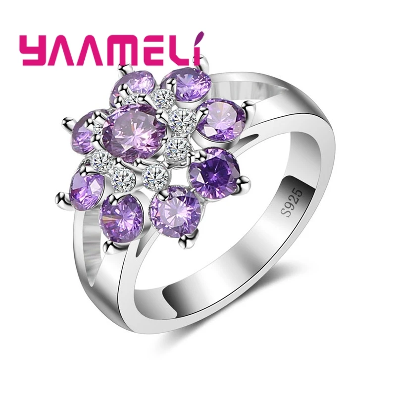 Latest 925 Sterling Silver Color Rings Jewelry Beautiful Cherry Blossom Flowers Micro Paved Shiny Purple CZ Stone For Wo