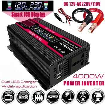 4000W Universele Omvormer 12V Naar 110V / 220V Gemodificeerde Sinus Elektronische Lcd-Scherm 4.2a Snelle Lading Converter
