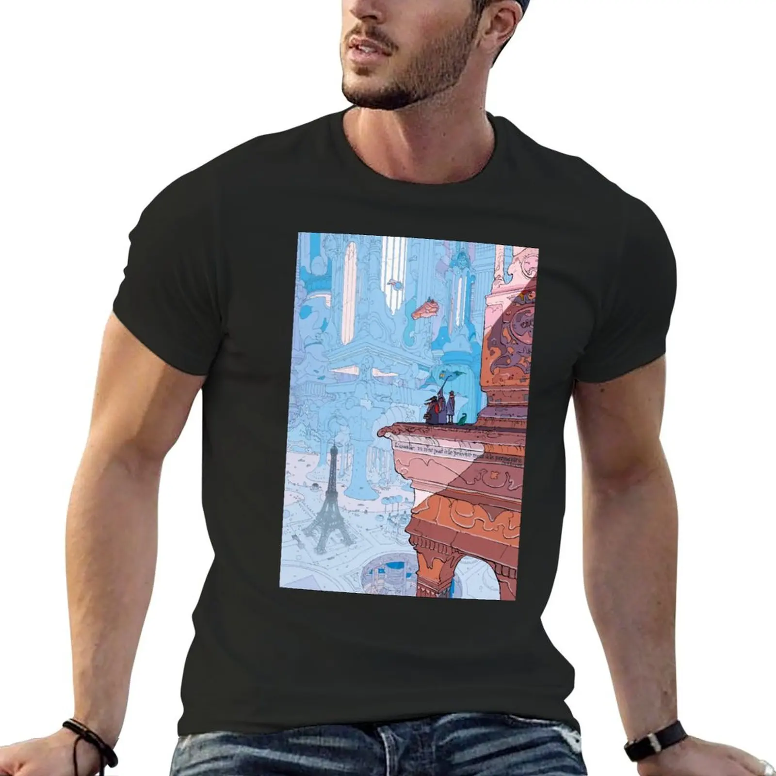 T-shirt Moebius - Paris taglie forti neri pesi massimi semplici magliette nere da uomo