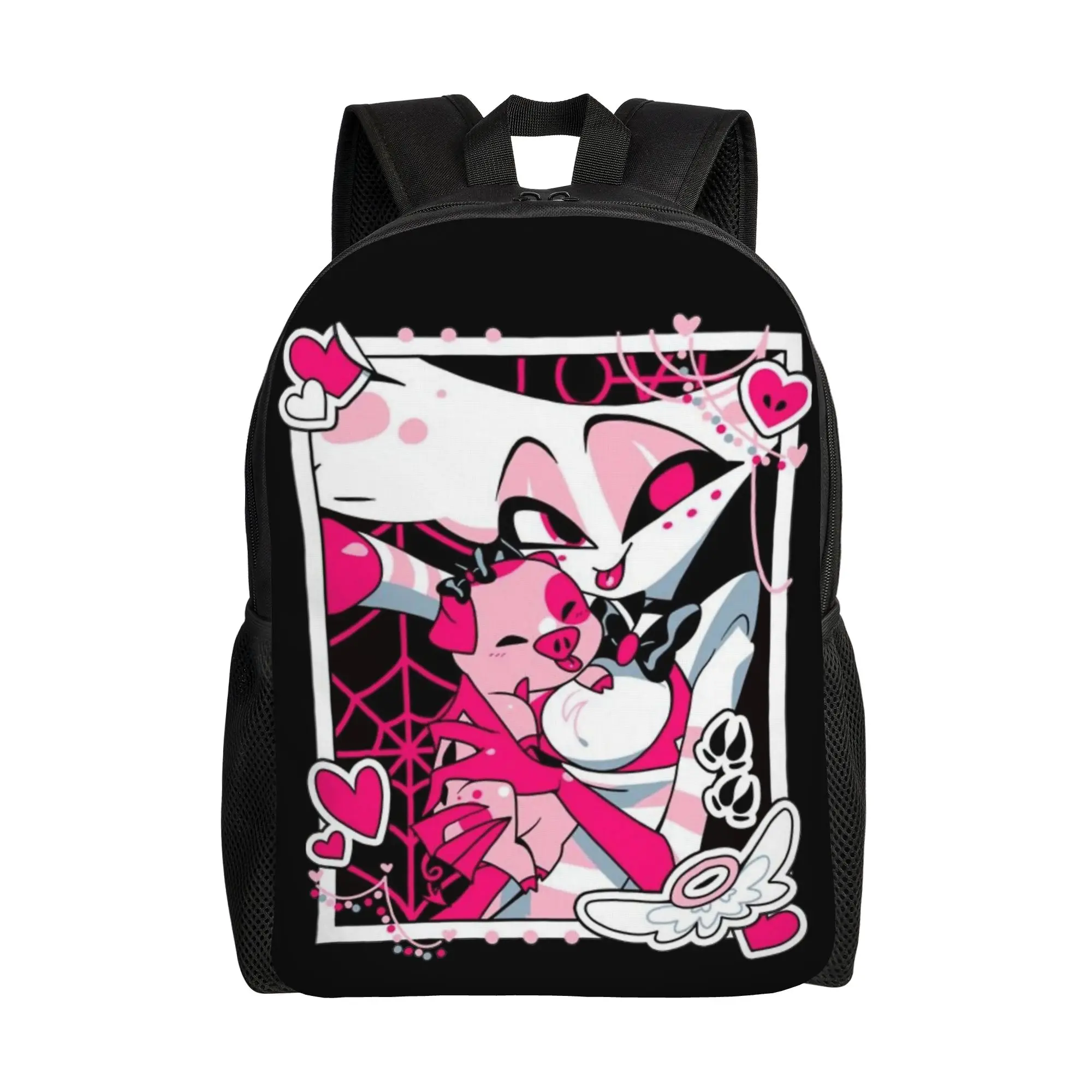 

Hazbins Hotels Backpack Men Cool Student Business Daypack Angel Dust and Fat Nugget Selfie Laptop Computer Canvas Bags Durable