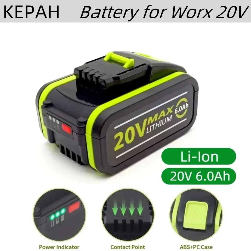 6000mAh For  20V Battery Li-ion Battery for Worx WA3553 WA3551 WA3551 WA3572 WA3553 WX390 WA3551 WX176 WX178 WU268 Drill Battery