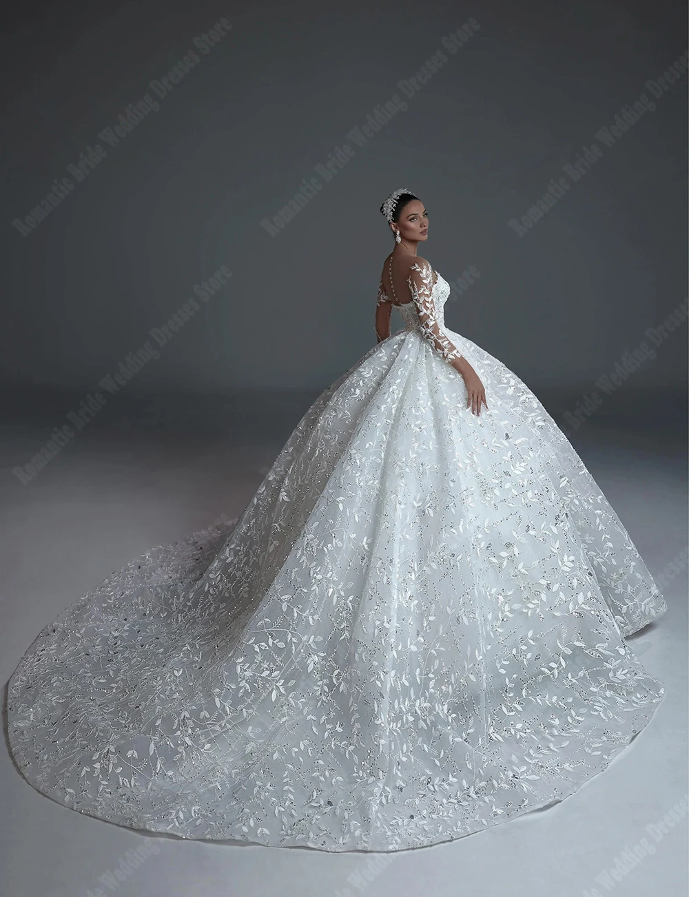 Exquisite A-Line Ball Gown For Women Wedding Dresses O-Neck Lace Embroidery Shining Vestidos De Novias Robe De Mariee Customized