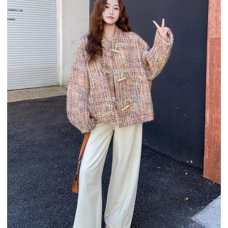 

Пальто для девочек Dopamine, осенне-зимняя новая модель, стильные красочные вязаные модные свободные короткие стильные топы, горячая оптовая продажа, новый стиль Yrk