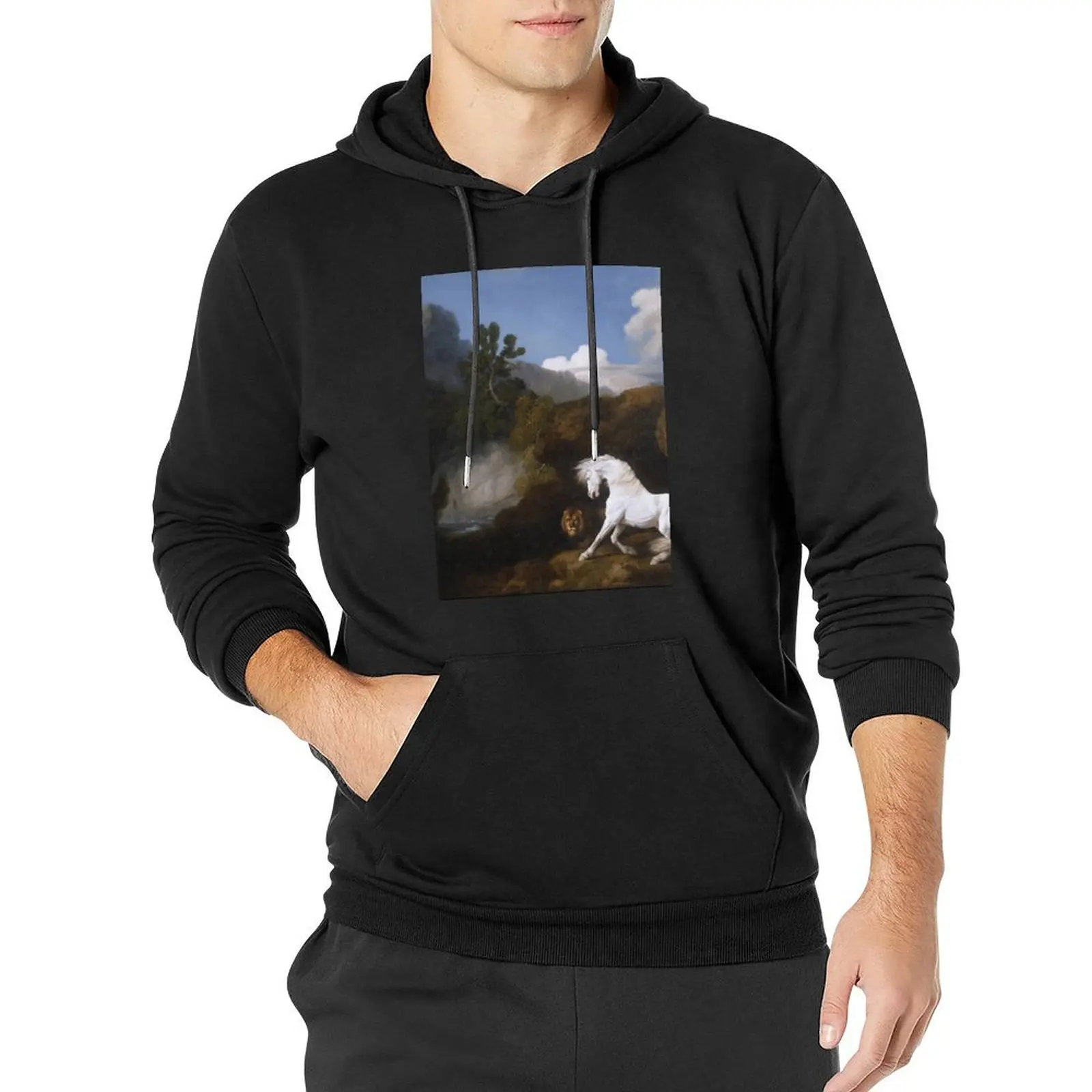 George Stubbs - Horse Frightened By A Lion 1770 Pullover Hoodie men clothing hooded shirt japanese hoodie