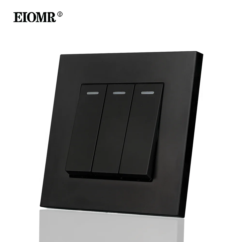 EIOMR Wall Light Switch,3 Gang 1/2 Way,Size 86*86mm,16A 250V Multi -material Panel EU UK Rocker Switch for Household Light Power