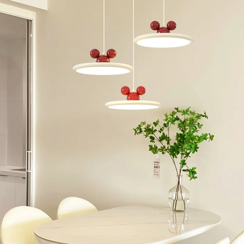 Lámpara colgante LED de Mickey Flying Saucer para restaurante, lámpara de araña de crema Bauhaus Medieval francés Retro para comedor, mesa de Bar, minimalista