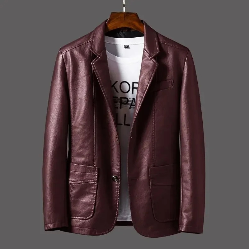 LIBIELIY 2025 Men's Leather Jacket, Casual Suit Jacket, Men's Spring And Autumn Youth Suit, PU Leather Form-fitting Motorcycle J