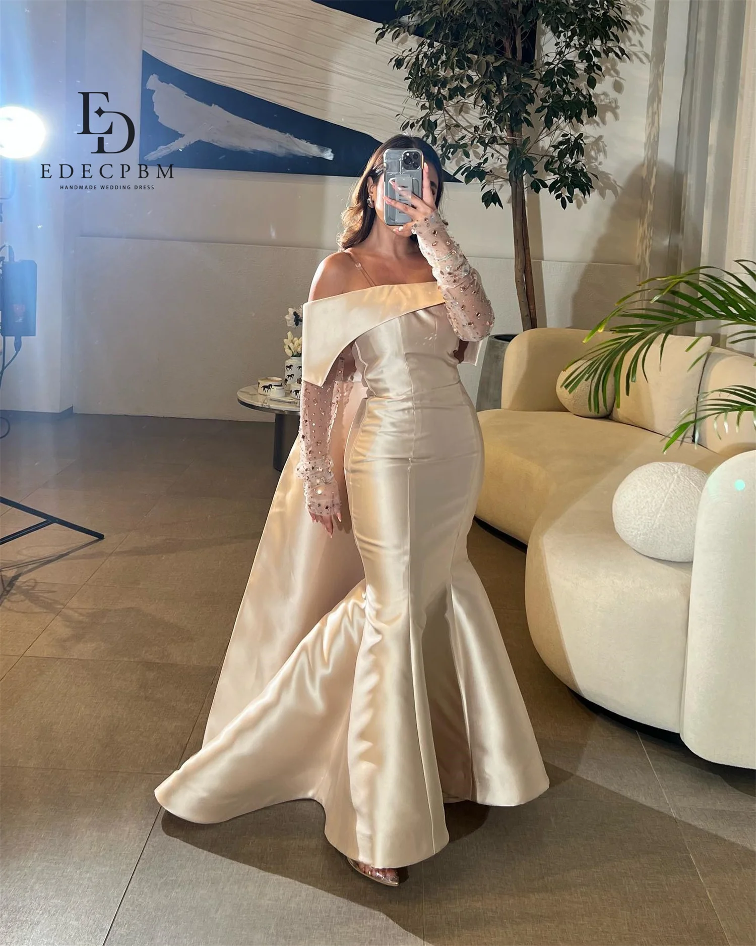 EDECPBM فساتين سهرة فاخرة 2025 فاخرة الماس الديكور الساتان فساتين سهرة جميلة متجر فساتين لحضور الحفلات الموسيقية مخصصة للنساء