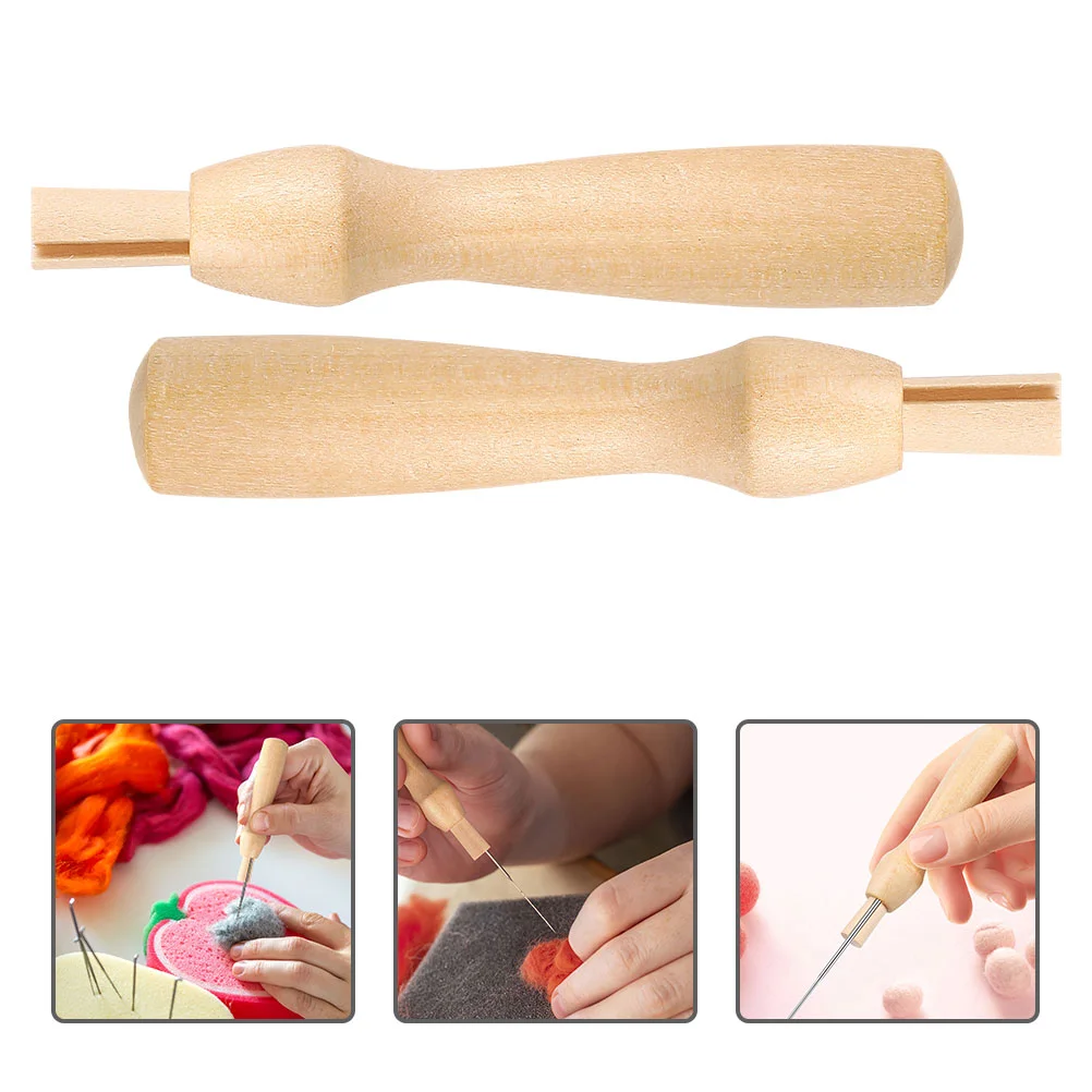 16 Pcs Tine Poking Fun Handle Felting Kit Beginner Wood Firm Punch Needle Handles