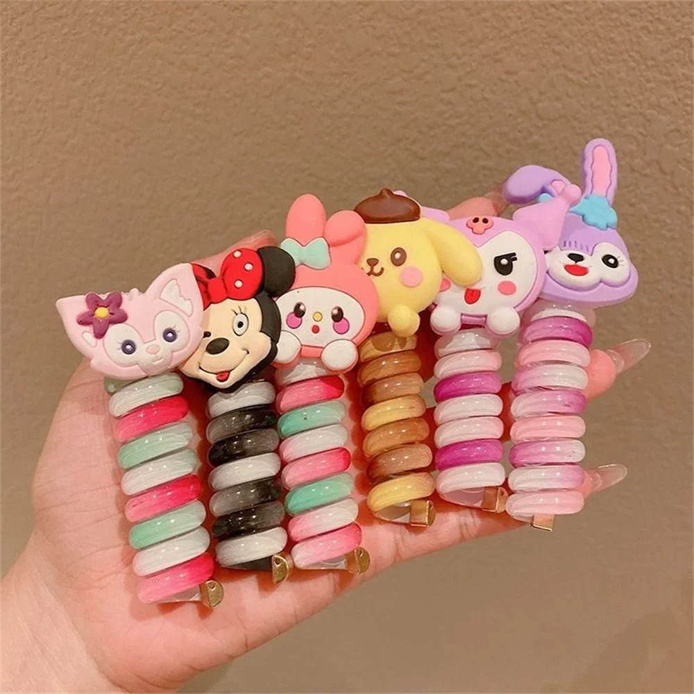 Spiral Elastic Hair Tie para menina, rabo de cavalo colorido, fio de telefone, bandas para criança, acessórios para cabelo, 12pcs