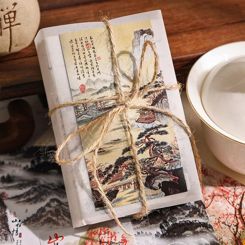 20 Pcs/pack Traditional Chinese Painting Stickers Vintage Adhesive Paper Sticker Assortment Decor Envelope Bag Seal for Diary