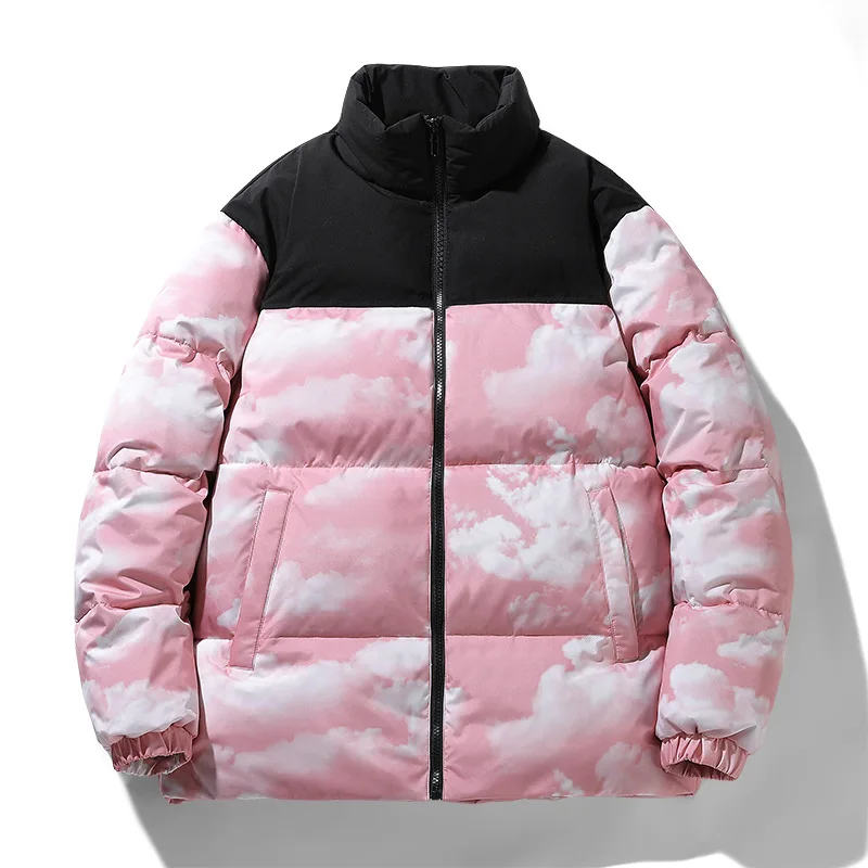 Mens Women Winter Couple Down Jackets Mens Trend Casual Loose Print White Duck Down Coats -20 Thicken Warm Coldproof Outerwear