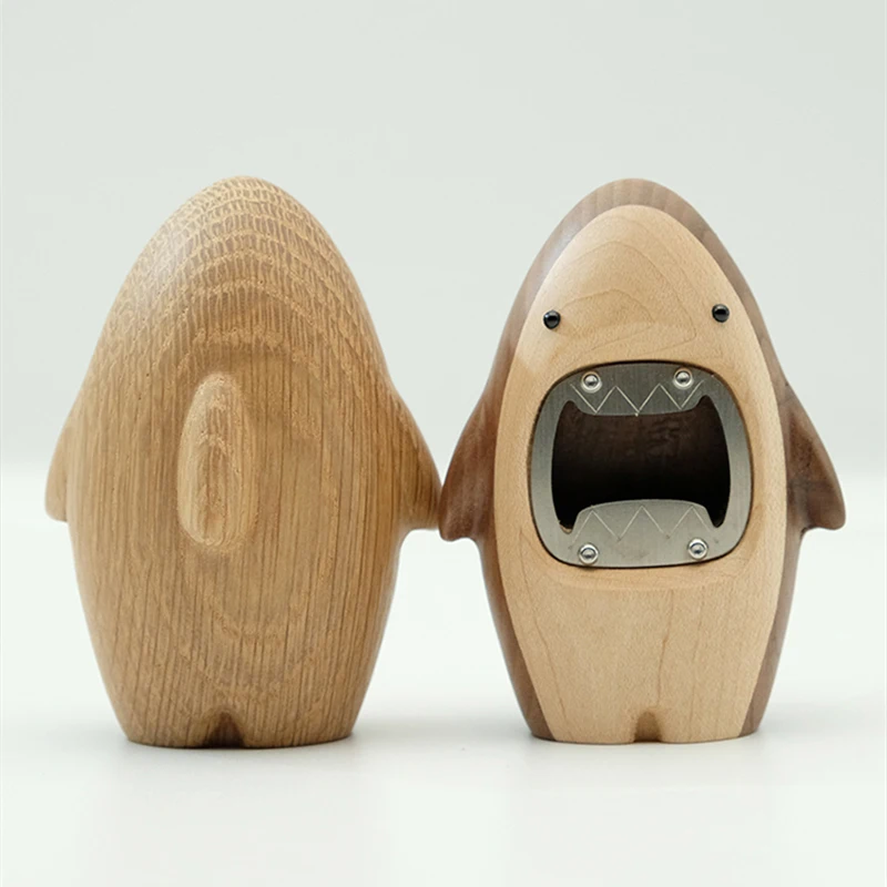 Solid Wood Beer Bottle Opener Distinctive Cute Shark Opener Desktop Ornaments Home Cartoon Bottle Opener Kitchen Gadgets Gifts