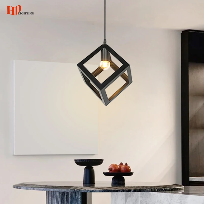 

HD LED Pendant Lights Minimalist E27 Retro Iron Hanging Lamps For Dining Living Room Loft Kitchen Cafe Bar Decor Fixtures Black