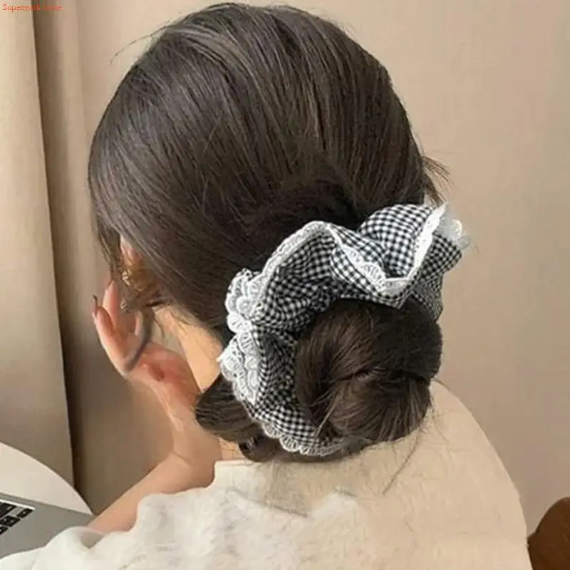 Q5WE Delicate Floral Charm Hair Scrunchies Hair Elastic Band With Lace Trim For Casual Daily Party Hairstyles