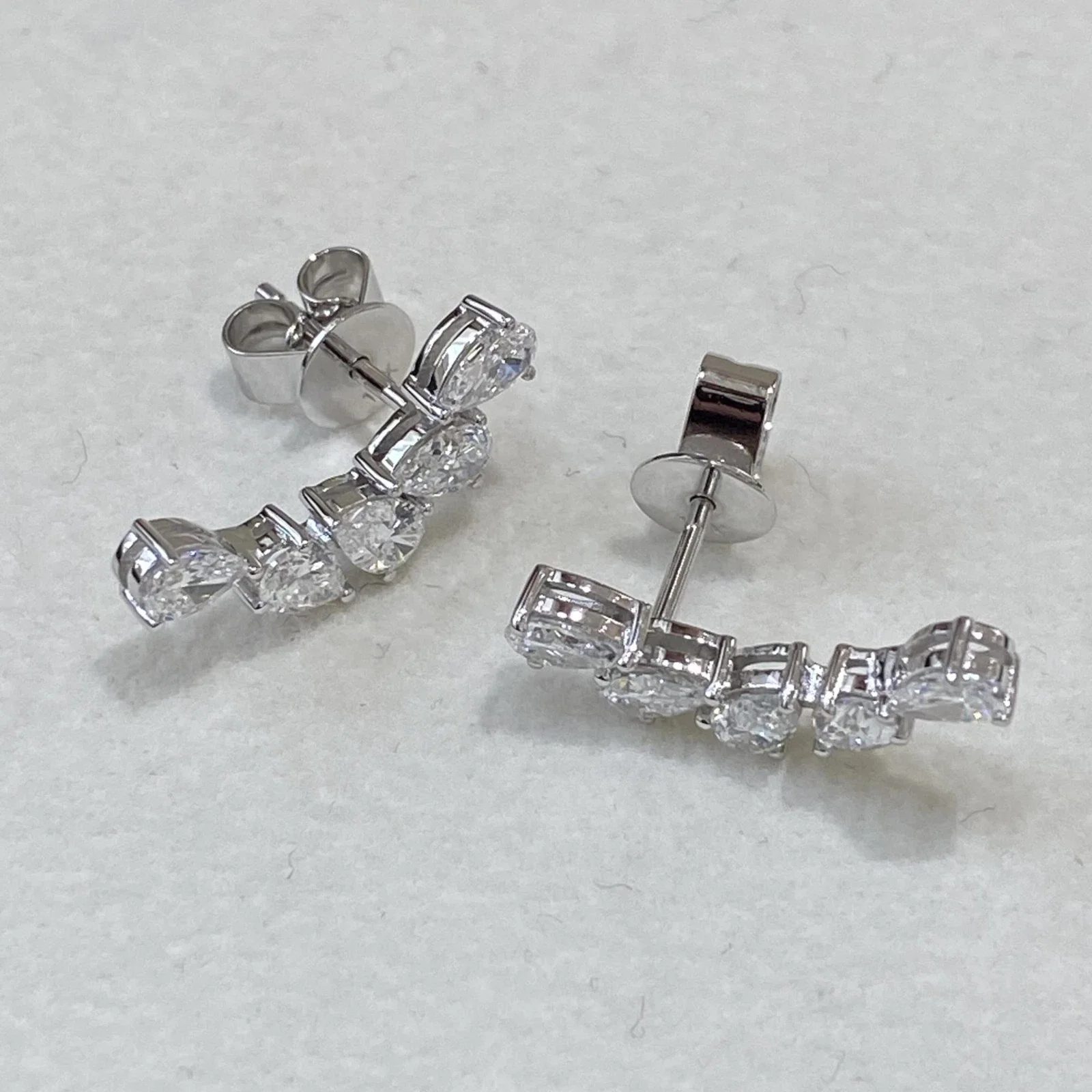 Pear Lab Grown Diamond HPHT Climber Earrings DEF VS-VVS Platinum 950 Total 1.5Ctw Prongs Setting Diamond Earrings For Women