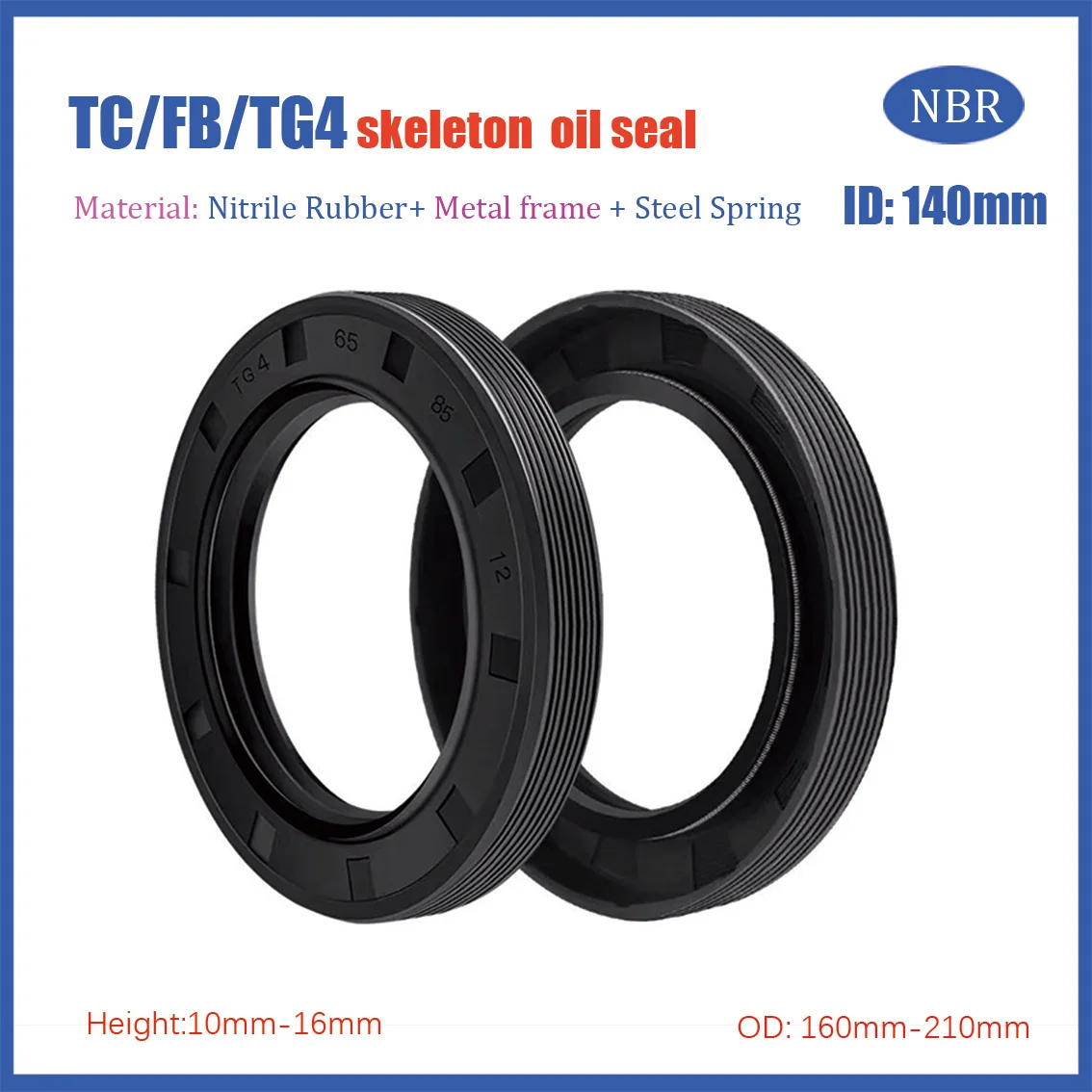 ID 140 มม.สีดํา TC/FB/TG4 กรอบ NBR ยางไนไตรล์เพลาซีลน้ํามัน OD 160/165/170/175/180/190/200/210 มม.ความสูง 10 มม.-16 มม.1 PCS