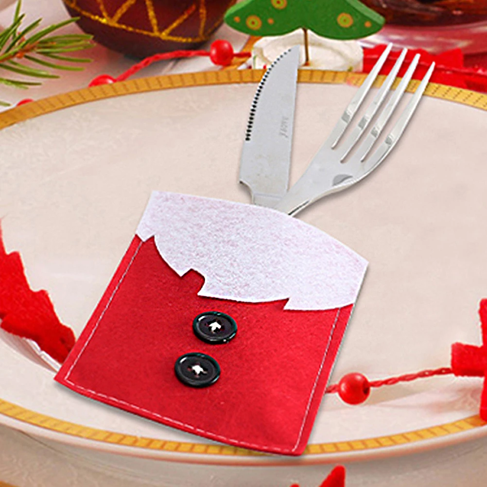 

6Pcs Christmas Cutlery Storage Bags Retro Clothes Design Silverware Holders for Table Decoration Holiday Party Decoration