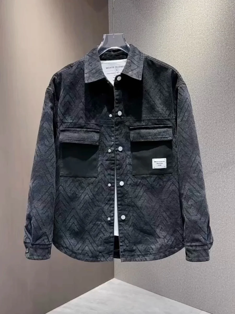 

Men's Autumn Winter Thiened Denim Jaet Collared Slim Fit Faionable Trendy Large Size Outerwear Youth Culture