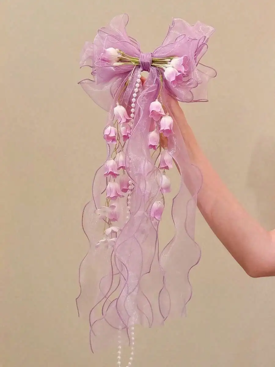 

1pc Women's Elegant Bowknot Barrette, Sweet Fairy Large Ribbon Bow Hair Clip, Versatile Ballet Lily Flower Mesh Bow Duck Clip Ha