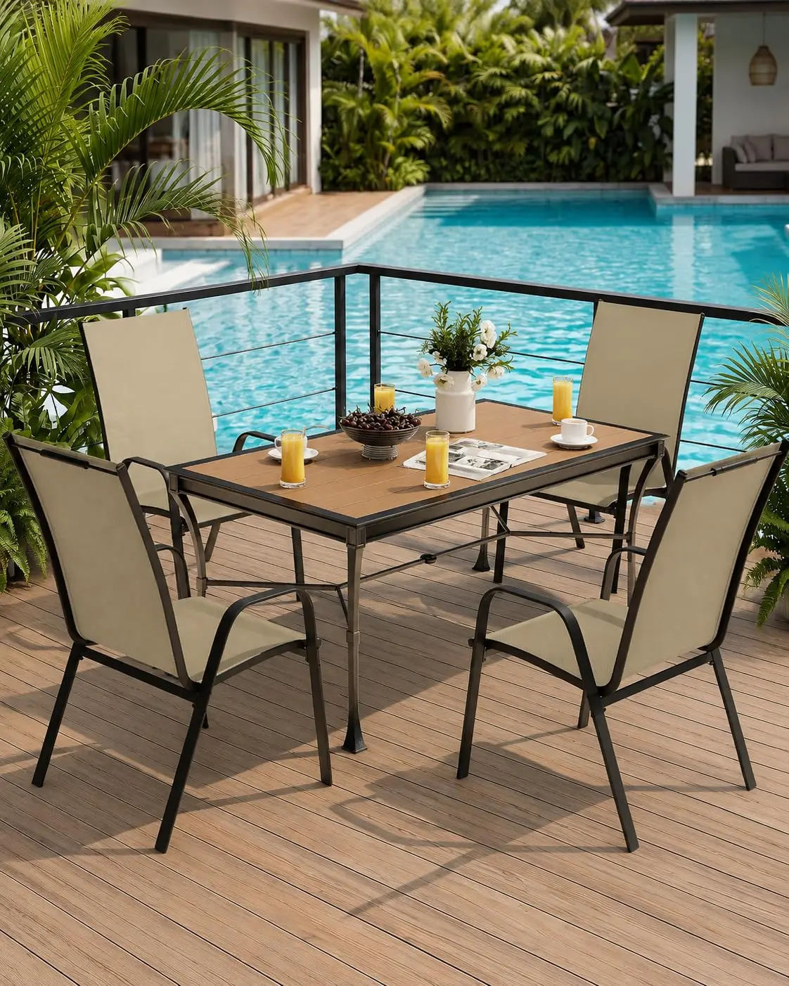 Patio Chairs Set of 4, Outdoor Dining Chairs, Beige