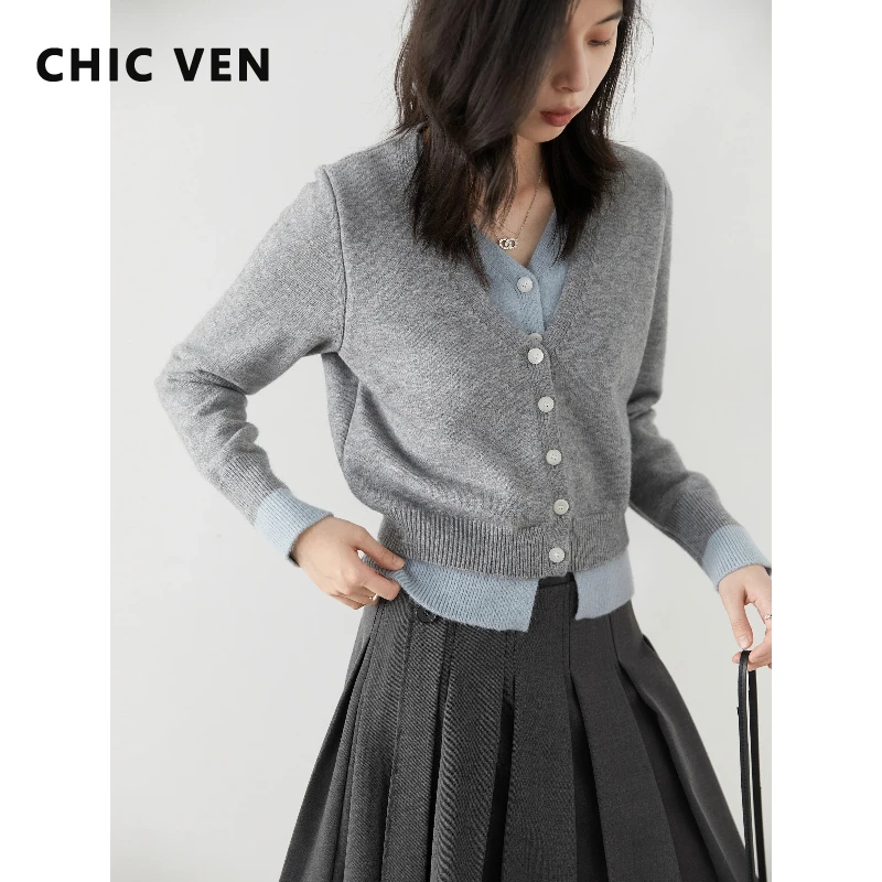 

Корейский женский кардиган CHIC VEN, повседневный, с V-образным вырезом, на одной пуговице, вязаный свитер с длинными рукавами, джемпер, весна-осень 2026
