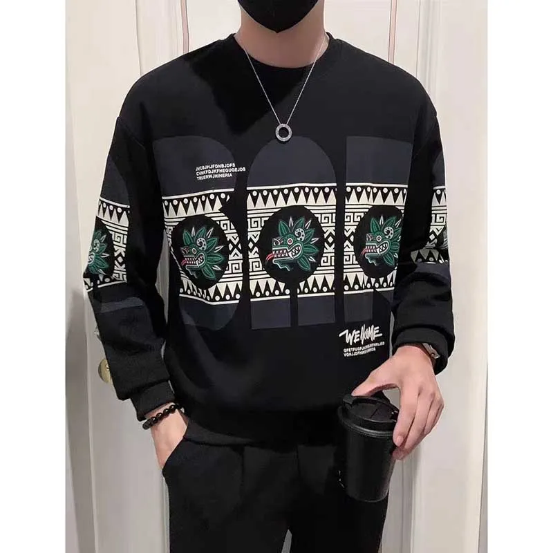 Fashion O-Neck Printed Casual Sweatshirts Mens Clothing 2024 Spring New Loose All-match Pullovers Tops Korean Sweatshirts