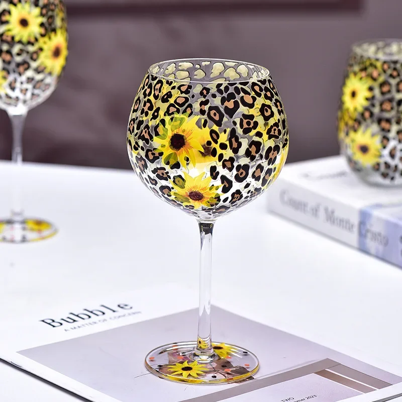 Vintage Amber Red Wine Glass Leopard Print Handmade Creative Crystal Goblet Art Apple Cup Whiskey Glass Cup Fine Wine Glasses