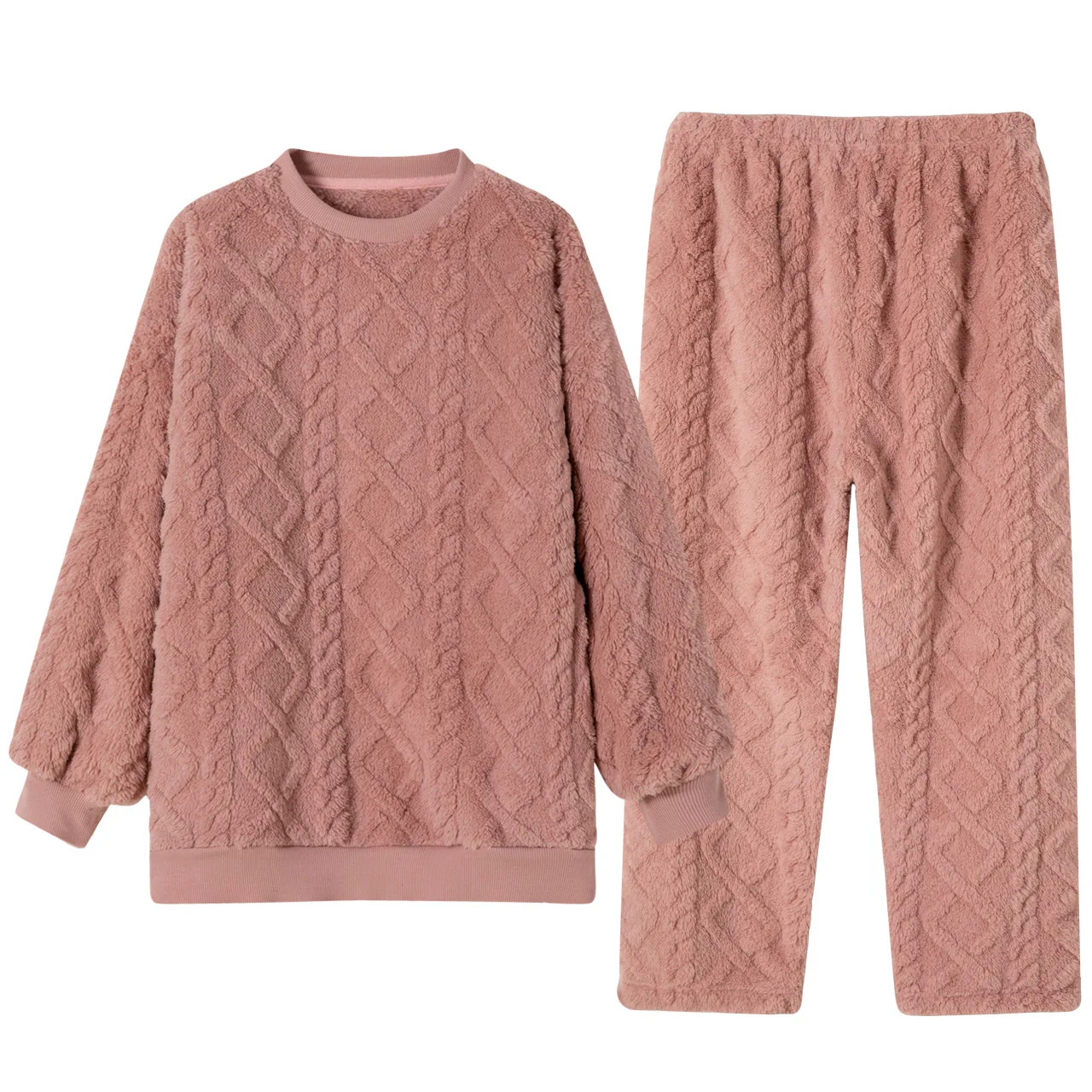 

Autumn Winter Pajamas Coral Fleece Warm Thickened Home Wear Set Women Men Two-piece Nightwear Cute Loose Suit Adults