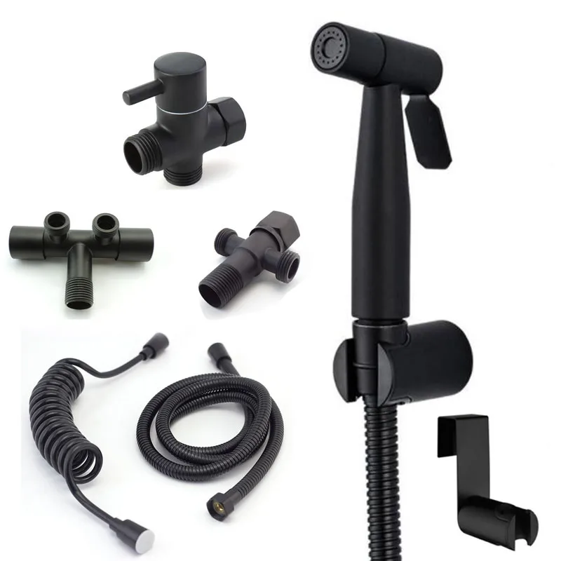 

protable Hand Toilet bidet Sprayer Gun shower head Black Faucet Stainless Steel wc Bathroom water hose holder Self Cleaning B4