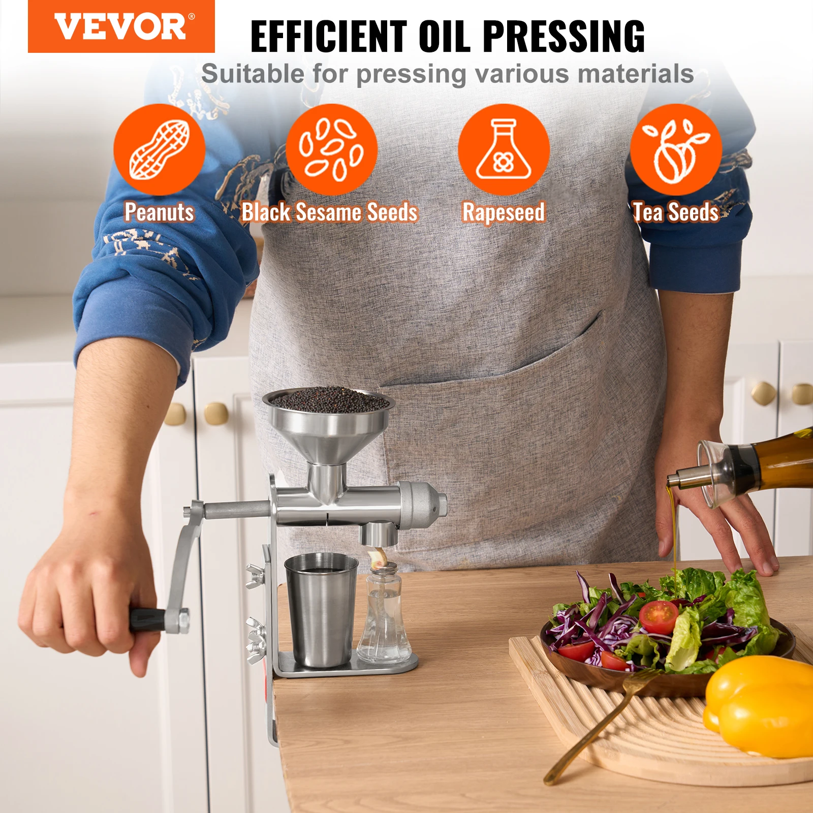 VEVOR Manual Oil Press Machine, Stainless Steel Oil Extractor Machine,Detachable Oil Presser for Effortless Cleaning,for Peanuts