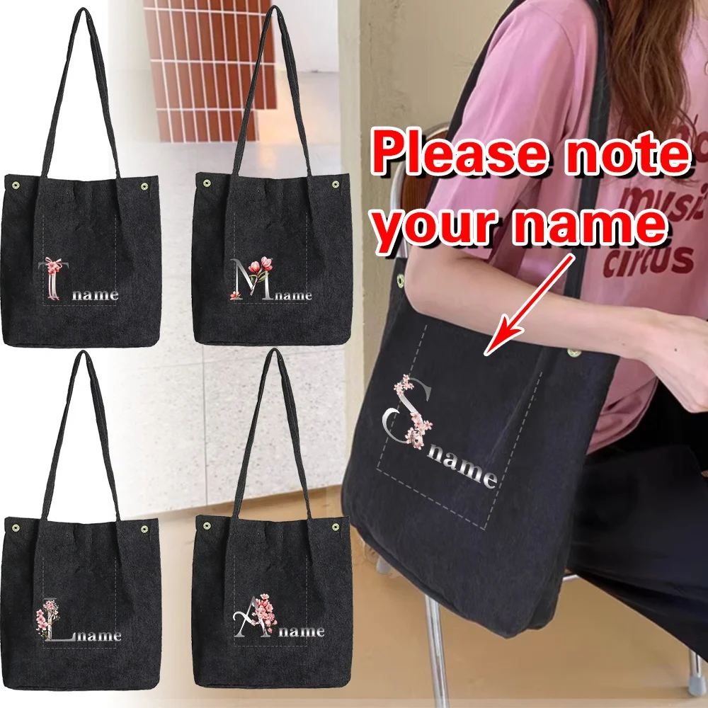 

Personalized Customized New Women's Corduroy Shopping Bag Fashionable Canvas Shoulder Bag Storage Handbag