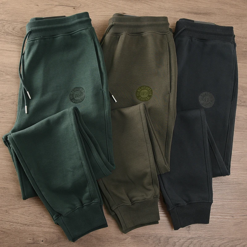 

Весенне-осенние мужские спортивные брюки Slim Fit с эластичными манжетами, свободные, модные, хлопковые, на флисовой подкладке, с вышивкой