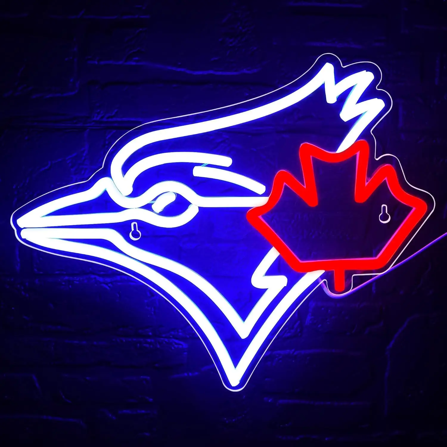 USB Dimmable Blue Jay with Maple Leaf Neon Sign Vintage Nature Themed LED Light for Pub Bedroom Wall Decor Canada Themed Gift
