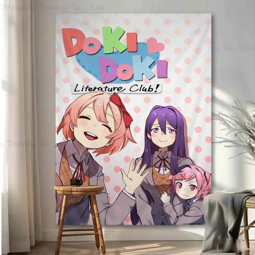 Doki Doki Literature Club Bedruckter großer Wandteppich zum Aufhängen, Tarot, Hippie-Wandteppiche, Wohnheim, Heimdekoration