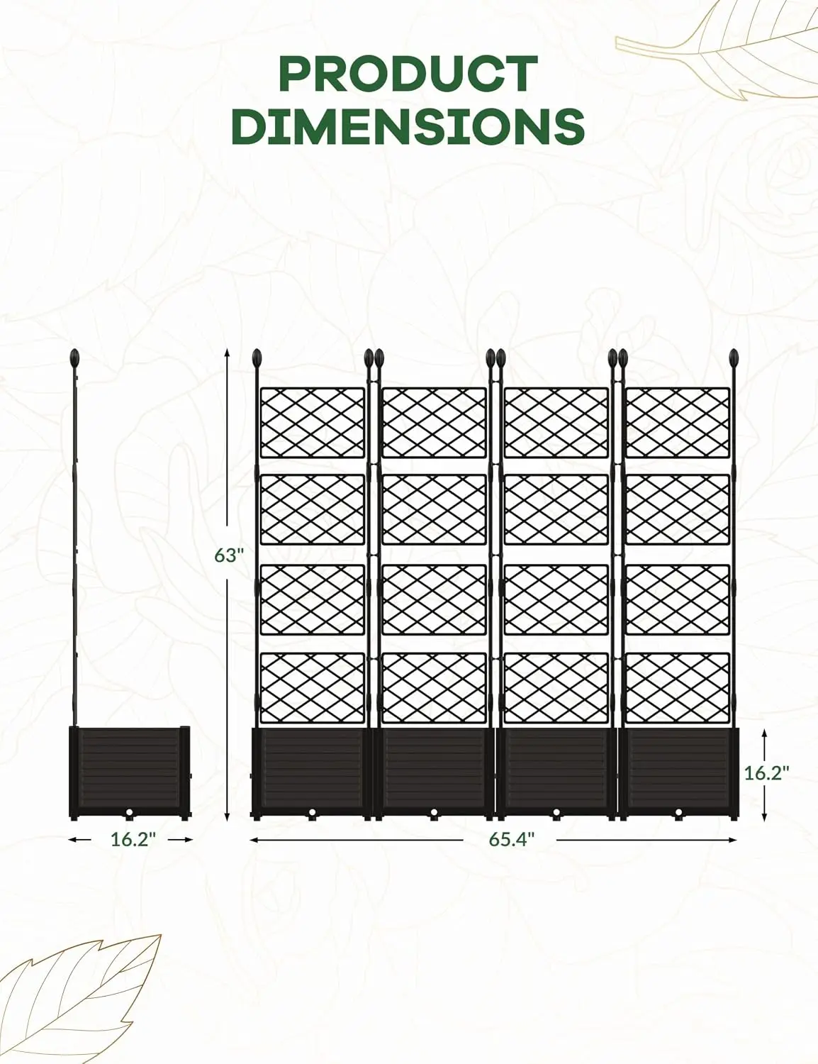 4 PCS Raised Garden Bed with Trellis & Privacy Screen, 66