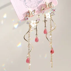 Pendientes largos de borla de mariposa de flores para mujer, personalidad de moda, accesorios diarios de verano, joyería de fiesta, regalo de cumpleaños