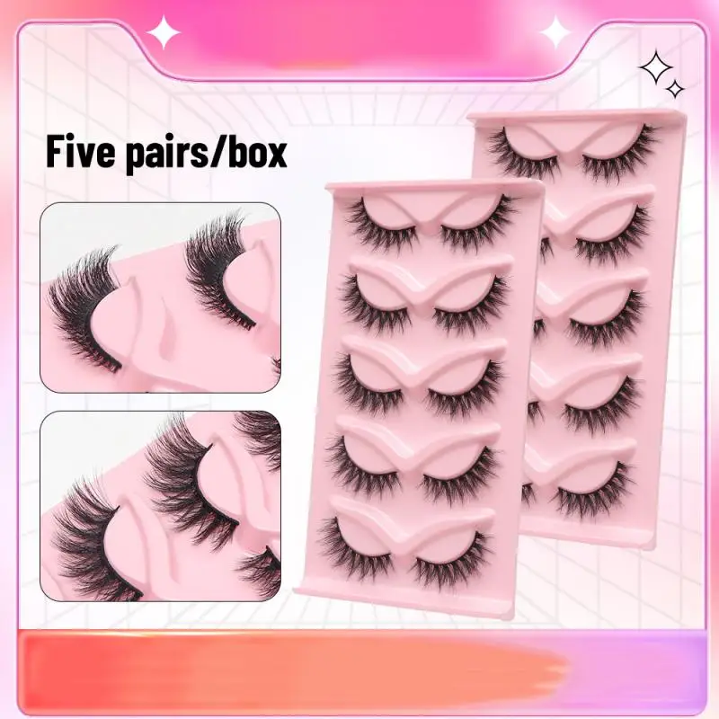 5 Pairs Cat Eye Lashes Faux Mink Eyelashes Natural long Manga Lashes Winged End Eye Elongated Eyelashes Fake Lashes Makeup