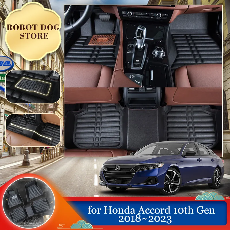 Leather Floor Mat for Honda Accord 10th Gen CV Sport 2018~2023 Foot Interior Liner Waterproof Carpet Pad Custom Rug Accessories